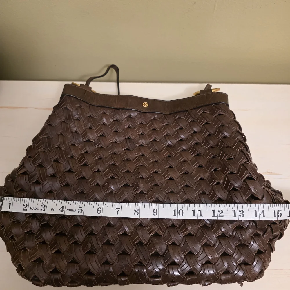 Tory Burch | Farrah Brown Woven Leather Shoulder Bag